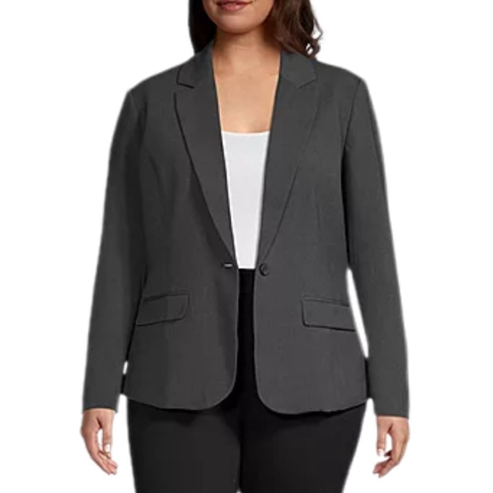 JM Collection Charcoal Gray One Button Blazer Jacket Size 10